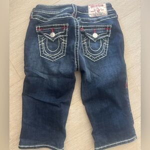 True Religion Blue Ankle Cropped Jeans with Signature Stitching
